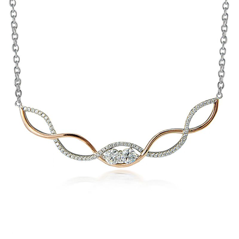 Sterling Silver Rose Gold Plated Cubic Zirconia Twisted Necklace - Click Image to Close